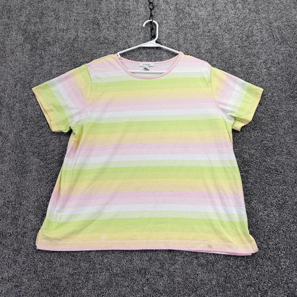 Dressbarn Shirt Womens 14/16 Multicolor Striped Short Sleeve Crew Neck Casual